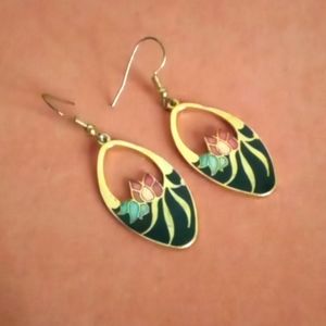 Vintage Cloisonne earrings Art nouveau style flower earring enamel floral